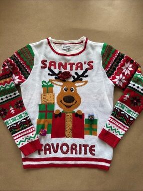 Lavender Moon Kids Christmas Sweater - Red, White & Green-small stains